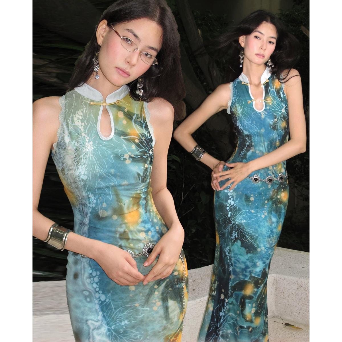 「OfAkiva」New Chinese-Style Qipao Dress – Reversible, Vintage Slim-Fit Mermaid Skirt